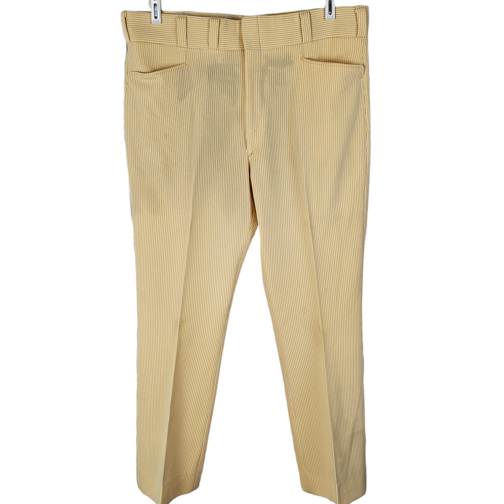 Vintage 1970s yellow white pinstripe double knit mens slacks 38 x 29